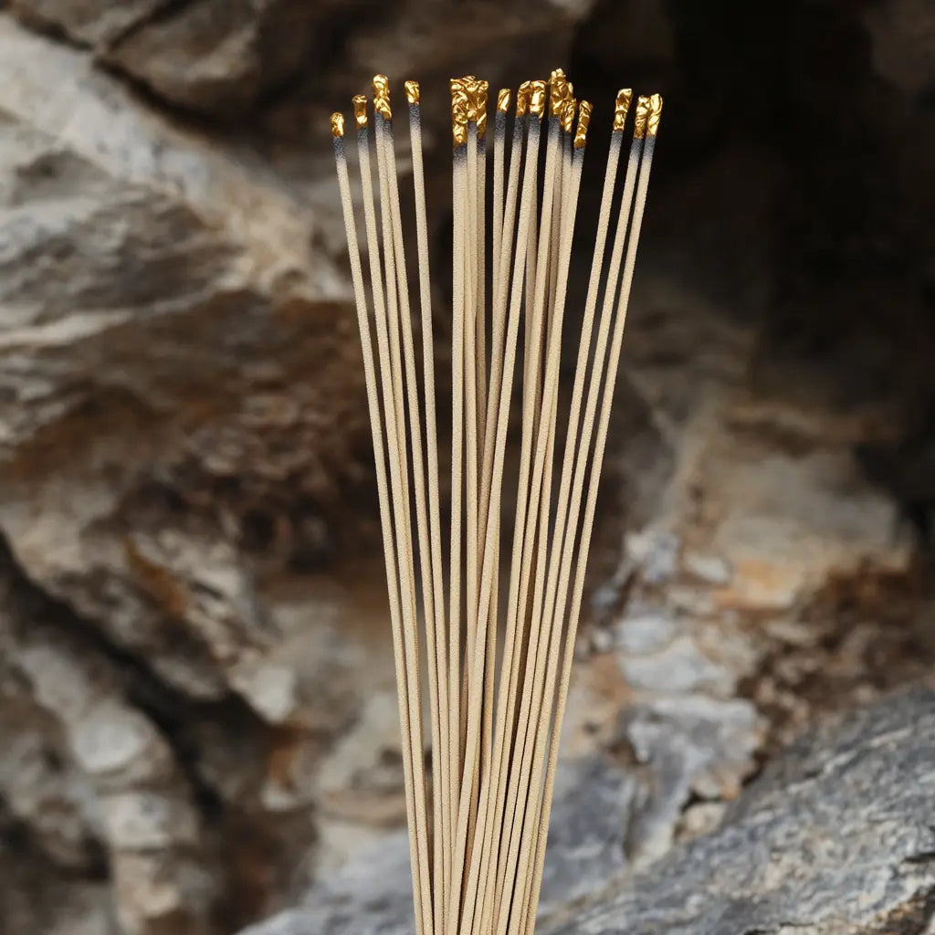 All-natural incense burning in a handcrafted holder